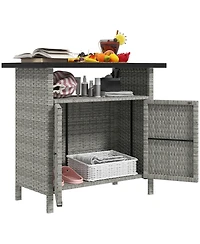 Outsunny Wicker Storage Cabinet, Outdoor Buffet Dark