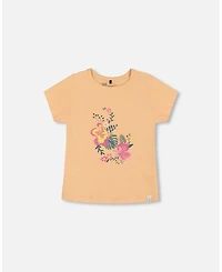 Deux par Deux Toddler Girls Organic Cotton Tee Light Orange And Flowers - Toddler|Child