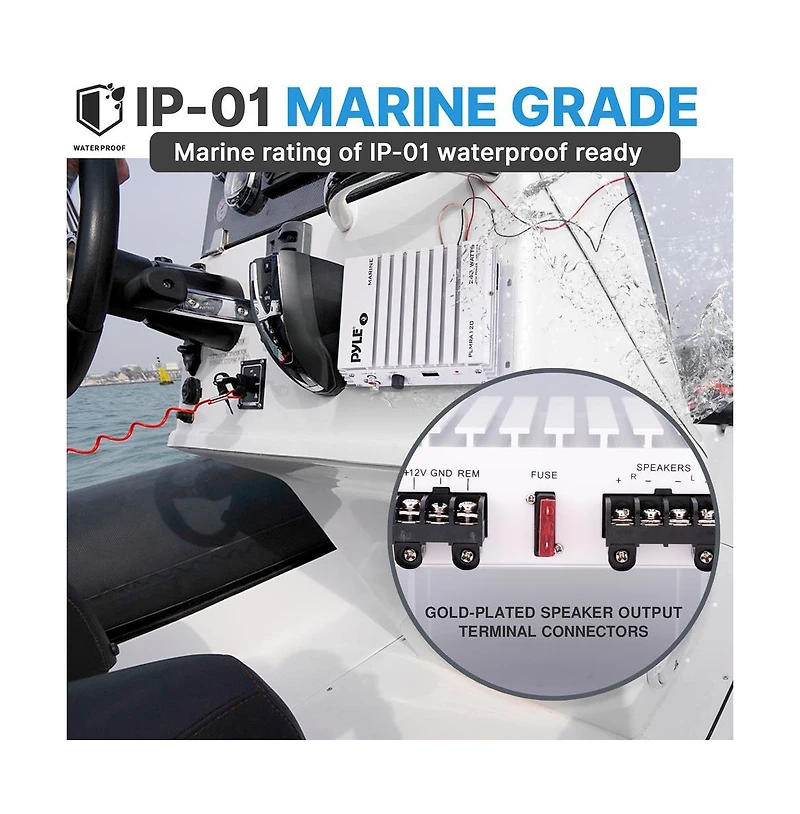 Pyle 2-Channel Waterproof Marine Amplifier, 240 Watts