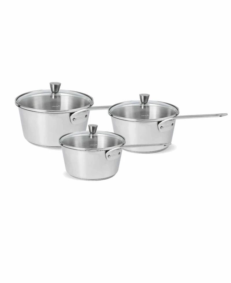 Cristel 1826 3-Piece Stainless Steel Saucepan Set with Glass Lids