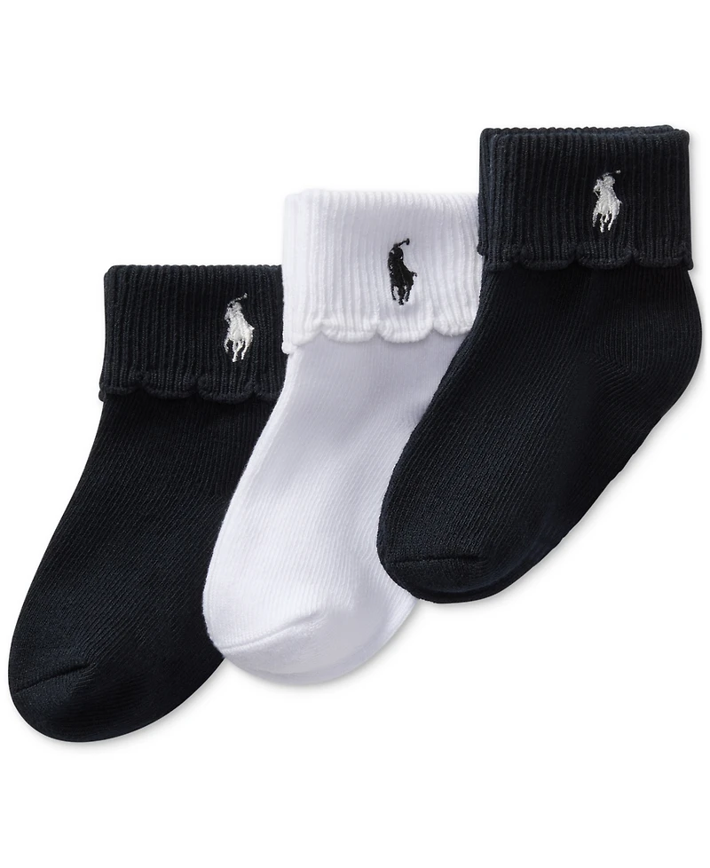 Polo Ralph Lauren Baby Girls Scallop Turn-Cuff Socks, 3 Pack