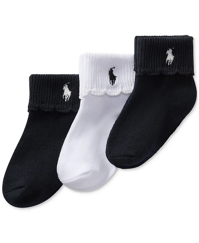 Polo Ralph Lauren Baby Girls Scallop Turn-Cuff Socks, 3 Pack