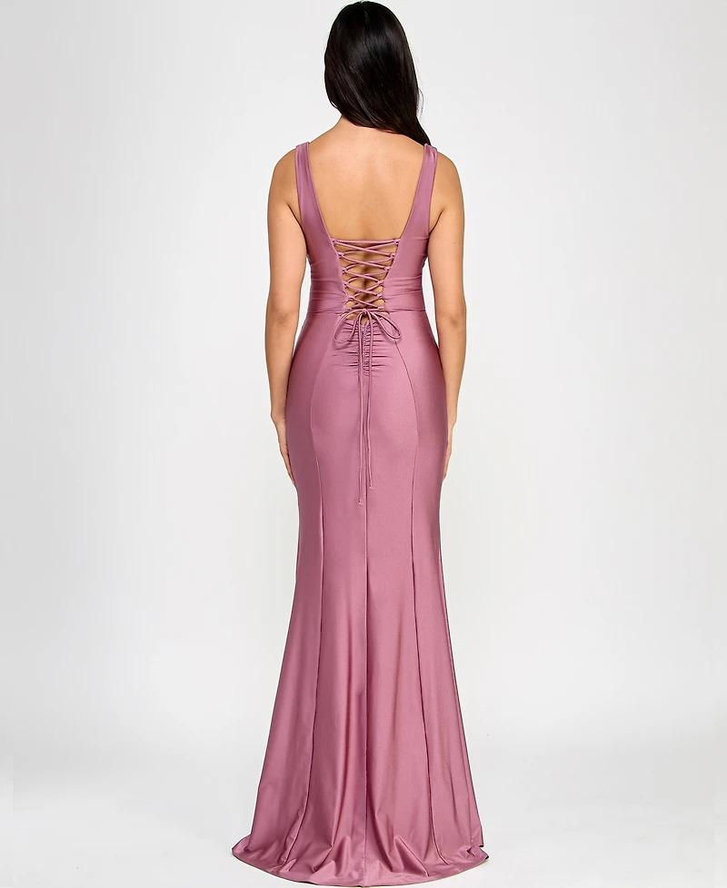 Emerald Sundae Juniors' Corset Lace-Up-Back Gown