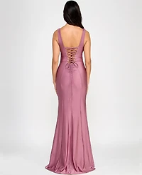 Emerald Sundae Juniors' Corset Lace-Up-Back Gown