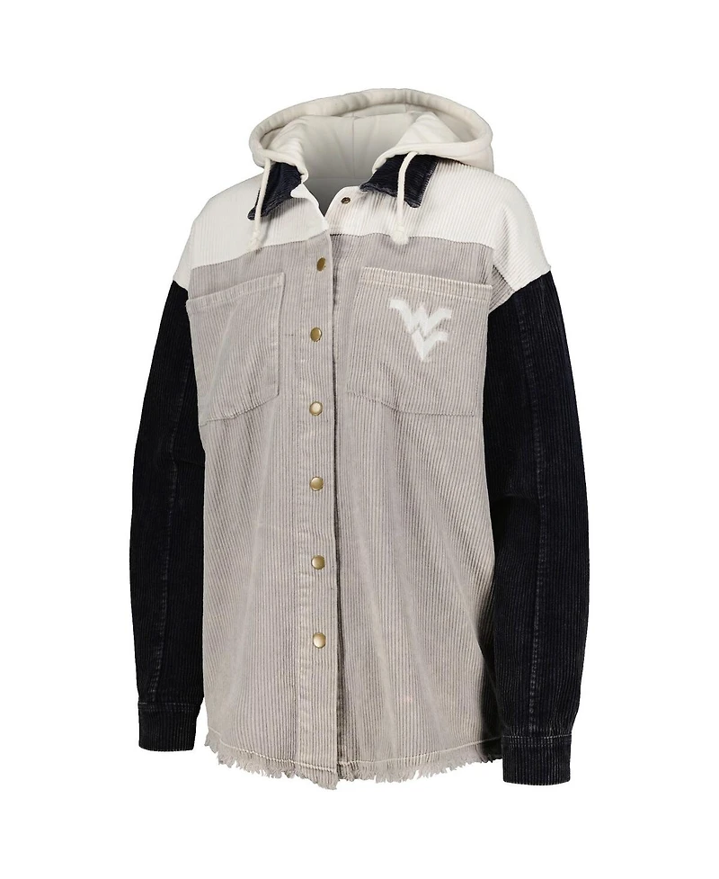Gameday Couture Women's Gray/Navy West Virginia Mountaineers Vintage Wash Corduroy Full-Snap Hooded Shacket