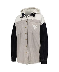 Gameday Couture Women's Gray/Navy West Virginia Mountaineers Vintage Wash Corduroy Full-Snap Hooded Shacket