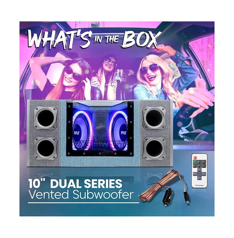 Pyle Dual Subwoofer Box System, 10'' Vented Enclosure, 1000W Max, Led Lights