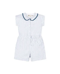 Hope & Henry Girls' Linen Peter Pan Collar Button Front Romper, Toddler
