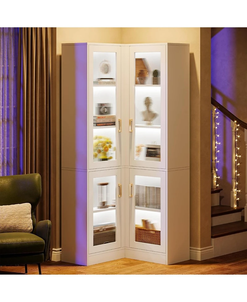 Tribesigns 70.9" Tall Bookcase with Led Light, Modern 5-Tier Bookshelf Display Cabinet with 4 Acrylic Doors, L-Shaped Corner Storage Cabinet
