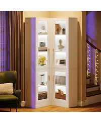 Tribesigns 70.9" Tall Bookcase with Led Light, Modern 5-Tier Bookshelf Display Cabinet with 4 Acrylic Doors, L-Shaped Corner Storage Cabinet