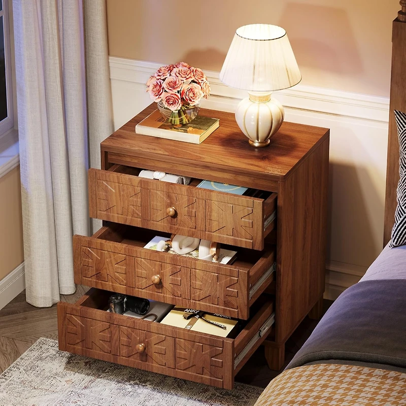 Tribesigns Nightstand with Drawers, Traditional Side Table with 3 Drawers, Tall Wood Bedside Table for Bedroom, Dorm and Small Spaces