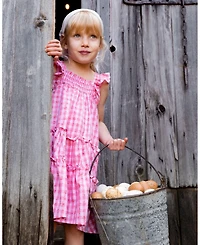 Deux par Baby Girls Smocked Layered Dress With Frill Sleeve Checked Pink