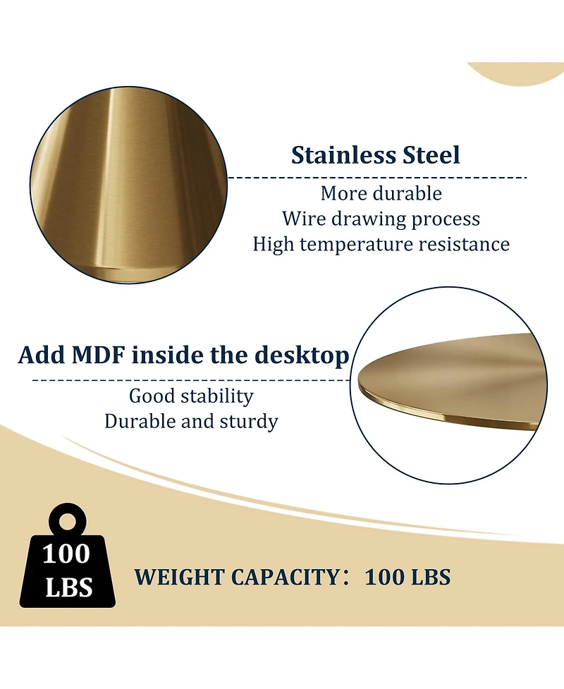 Round Gold Stainless Steel Dining Table