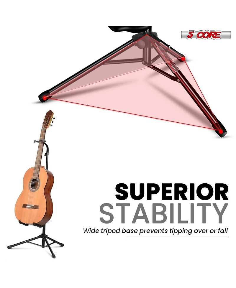 5 Core Guitar Stand Floor Foldingholder Soporte Para Guitarra for Acoustic Electric Bass Gsh Hd Blk