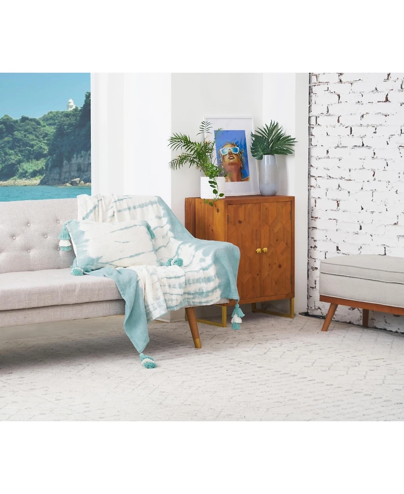 14" x 22" Buckroe Surf Light Blue & White Ombre Cotton Accent Throw Pillow w/ Tassels