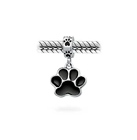 Bling Jewelry Bff Pet Lover Black Dog Cat Paw Print Dangle Charm Bead European Bracelet