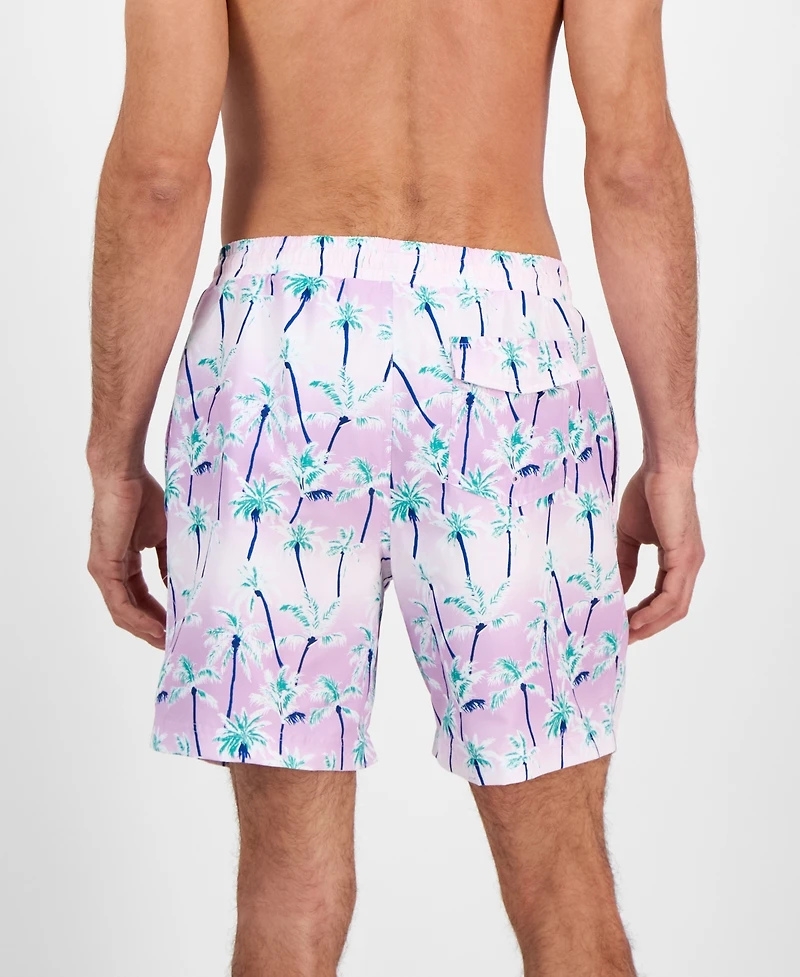 Club Room Men's Aqua Palm Tree Drawstring 7" Swim Trunks, Exclusively at Macy's