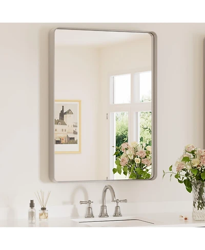 Keonjinn 24x32 Inch Brushed Gold Bathroom Vanity Mirror Tempered Glass Metal Framed