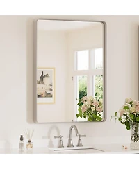 Keonjinn 24x32 Inch Brushed Gold Bathroom Vanity Mirror Tempered Glass Metal Framed