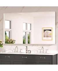 Keonjinn 60x40 Inch Brushed Gold Bathroom Vanity Mirror Tempered Glass Metal Framed
