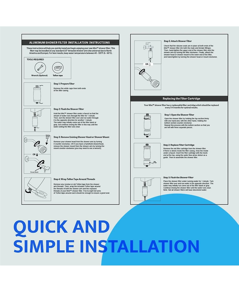 Mist Water Softening Aluminum Shower Filter, 8 Stage Filtration System, Ideal for Hand-held Shower Arms, Effectively Removes Chlorine, Reduces Dry Itc