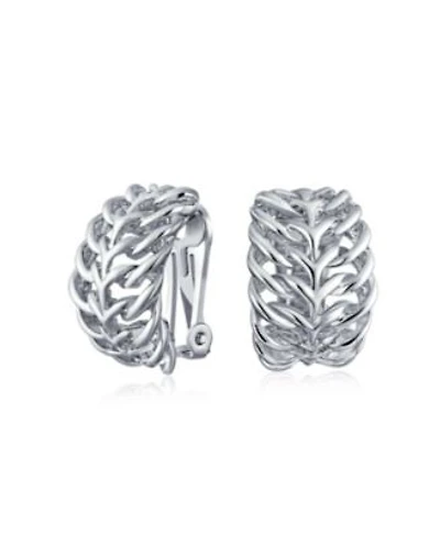 Bling Jewelry Fashion Open Weave Cable Leaf Feather Wide Half Hoop Clip On Earrings For Non Pierced Ears