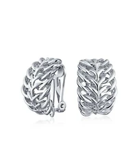 Bling Jewelry Fashion Open Weave Cable Leaf Feather Wide Half Hoop Clip On Earrings For Non Pierced Ears
