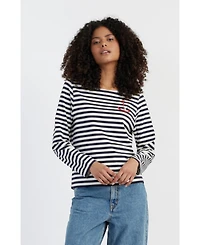 Chinti & Parker Women's Navy Cotton Stripe Snoopy T-Shirt