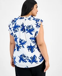 Anne Klein Plus Size Double Ruffle Tie-Front Blouse