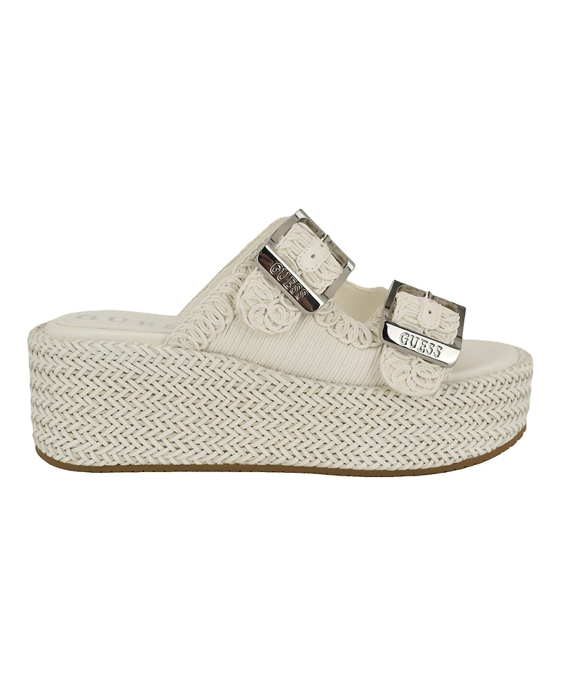 Guess Women's Binks Double-Buckle Woven Platform Wedge Sandals