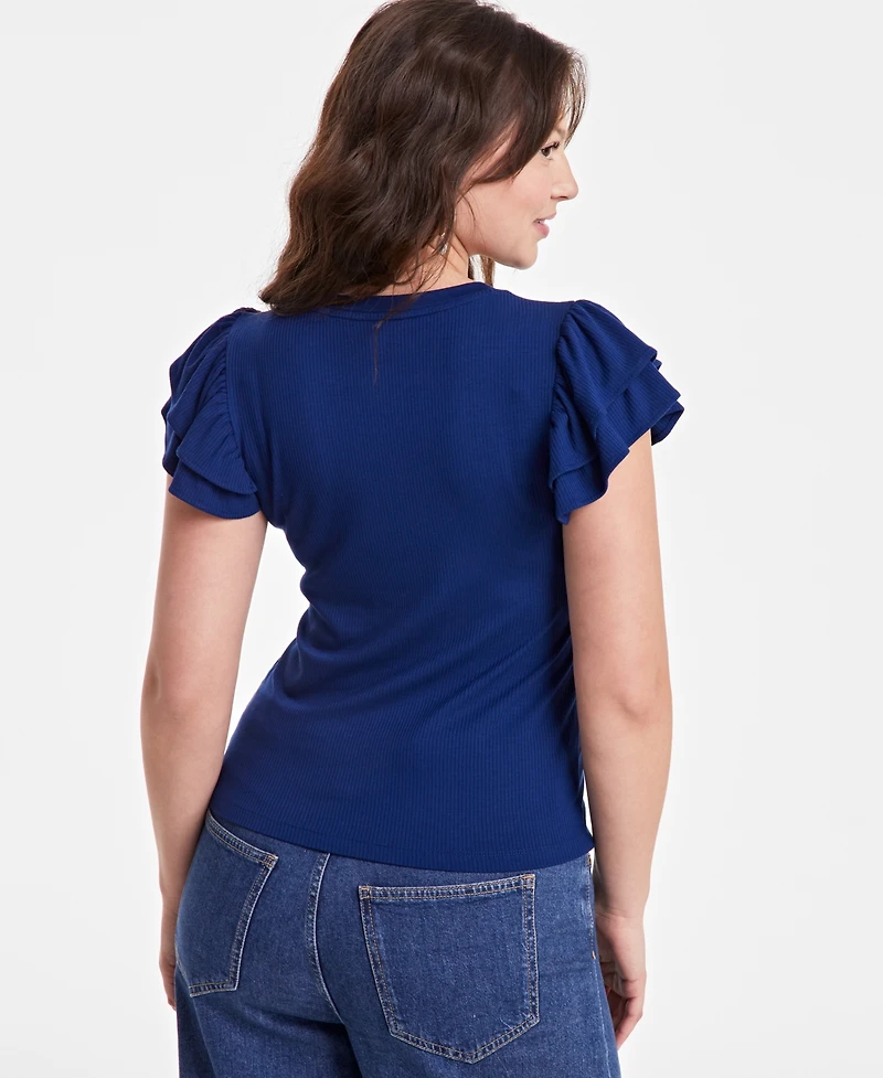 On 34th Women's Flutter-Sleeve Ribbed Top