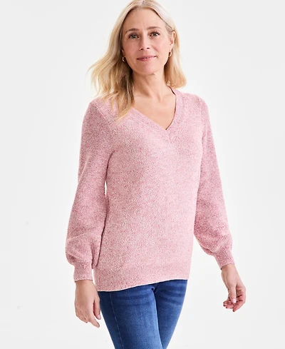 Style & Co Petite Space-Dye V-Neck Sweater, Exclusively at Macy's