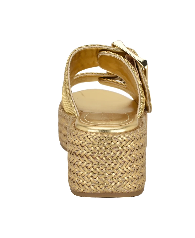Guess Women's Binks Double-Buckle Woven Platform Wedge Sandals