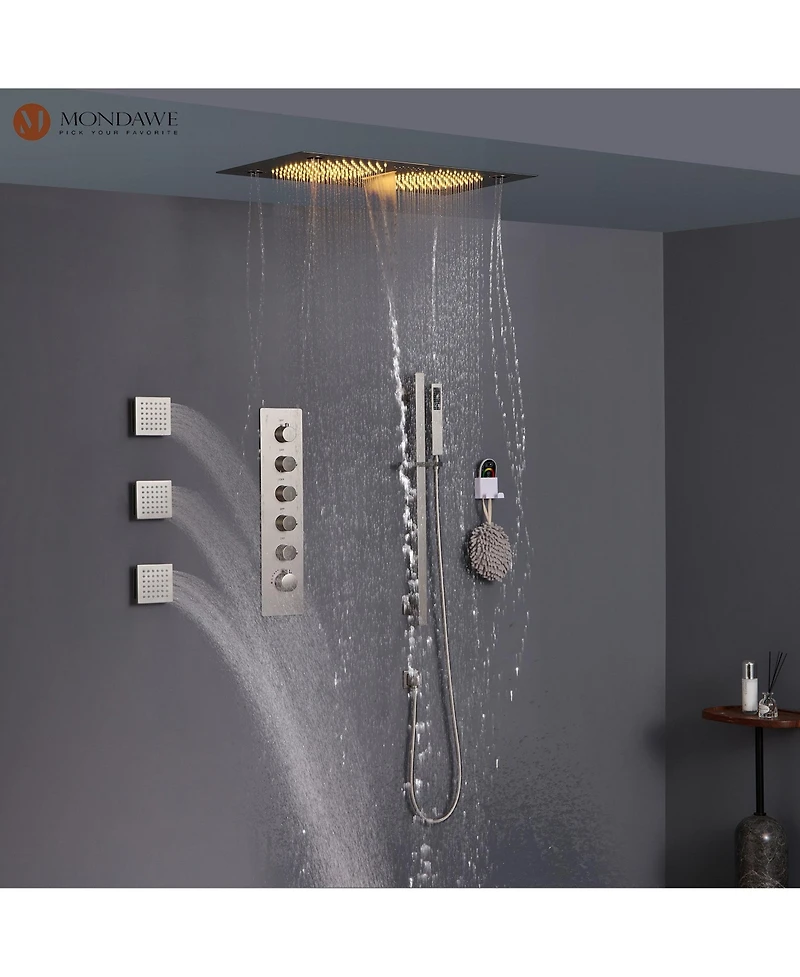 64 Color Luxury Led Shower System with Handheld Shower Shower Faucet Set with Side Body Sprayer Ceiling Rain Shower Head, Brushed Nickel
