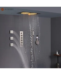 64 Color Luxury Led Shower System with Handheld Shower Shower Faucet Set with Side Body Sprayer Ceiling Rain Shower Head, Brushed Nickel