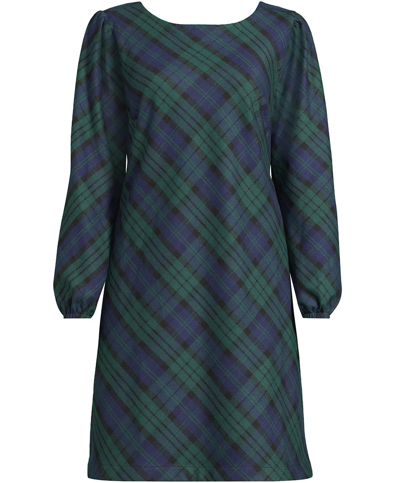 Lands' End Women's Brushed Flannel Scoop Neck Long Sleeve Above Knee Dress