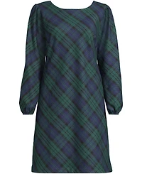 Lands' End Women's Brushed Flannel Scoop Neck Long Sleeve Above Knee Dress