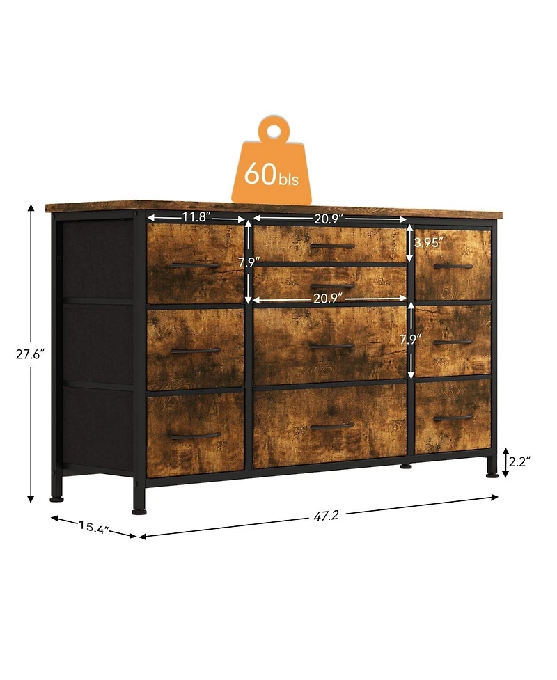 gaomon Dresser for Bedroom 55''Tv Stand with Power Outlet & Led Wide Dresser with 10 Large Drawers