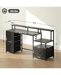 67" Computer Desk Home Office with File Cabinet Lights