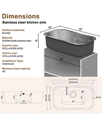 Casainc 32inch L x 18inch W Undermount Kitchen Sink with Accessories