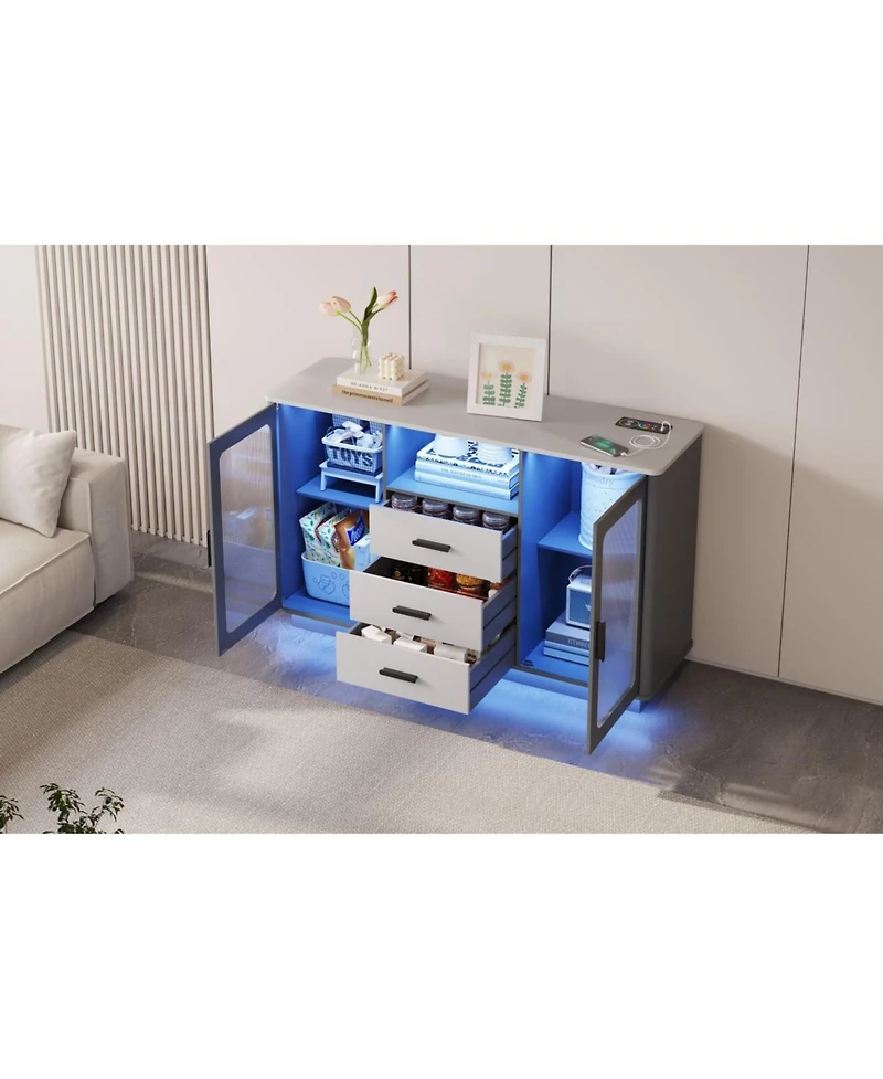 Vlsrka Wine Bar Storage Cabinet with Led Lights