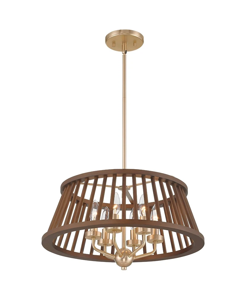Possini Euro Design Givens 19 3/4" Modern Pendant Chandelier Ceiling Light Fixture Dining Room Over Table 6-Light Satin Bronze and Wood Finish