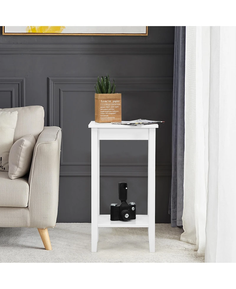 Gymax 2PCS 2-Tier Nightstand End Side Table Coffee Wooden Legs Bedroom Black
