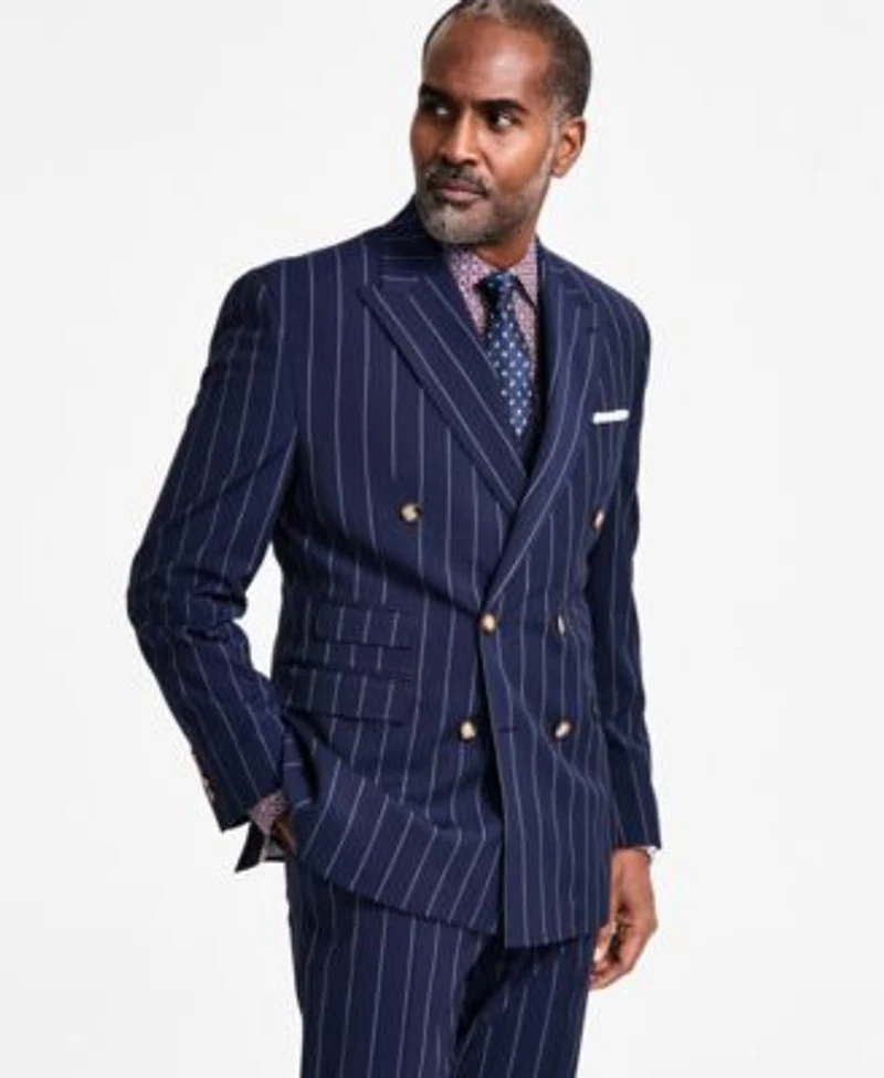 Tayion Collection Mens Pinstriped Double Breasted Suit Separate