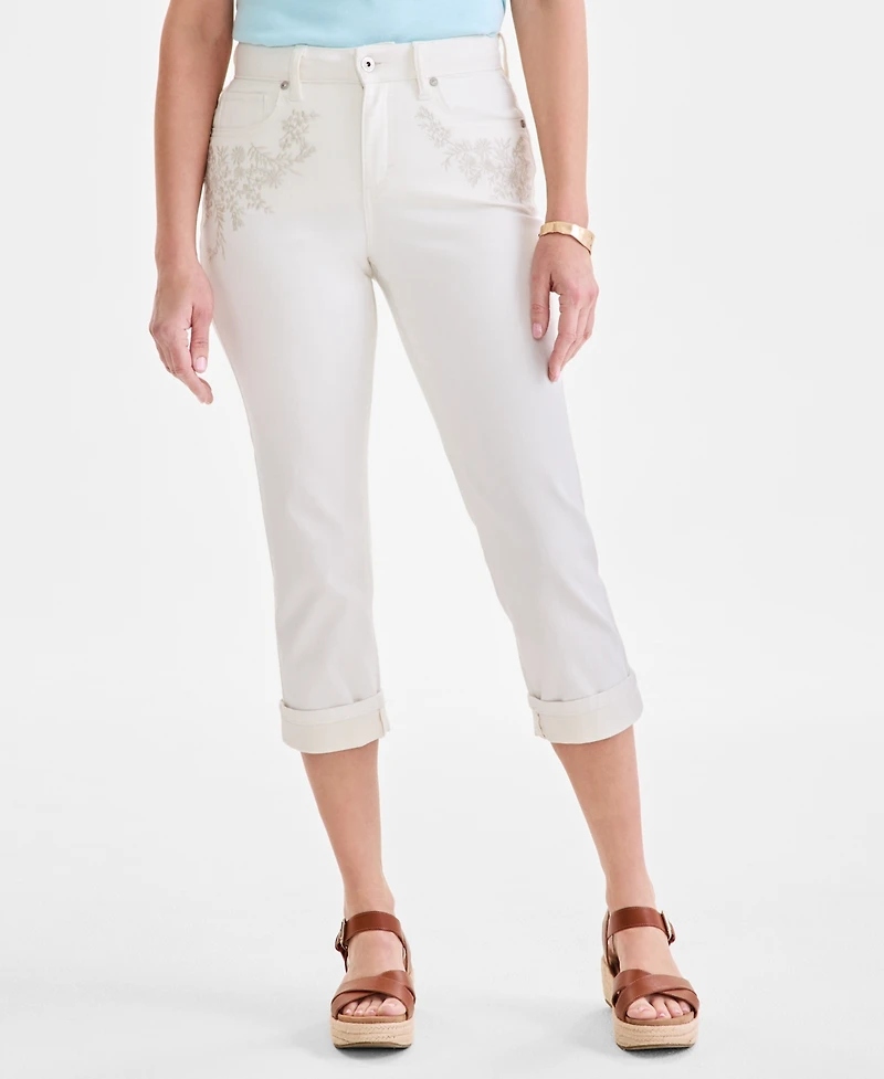 Style & Co Women's Embroidered Mid-Rise Curvy Capri Jeans, Exclusively at Macy's