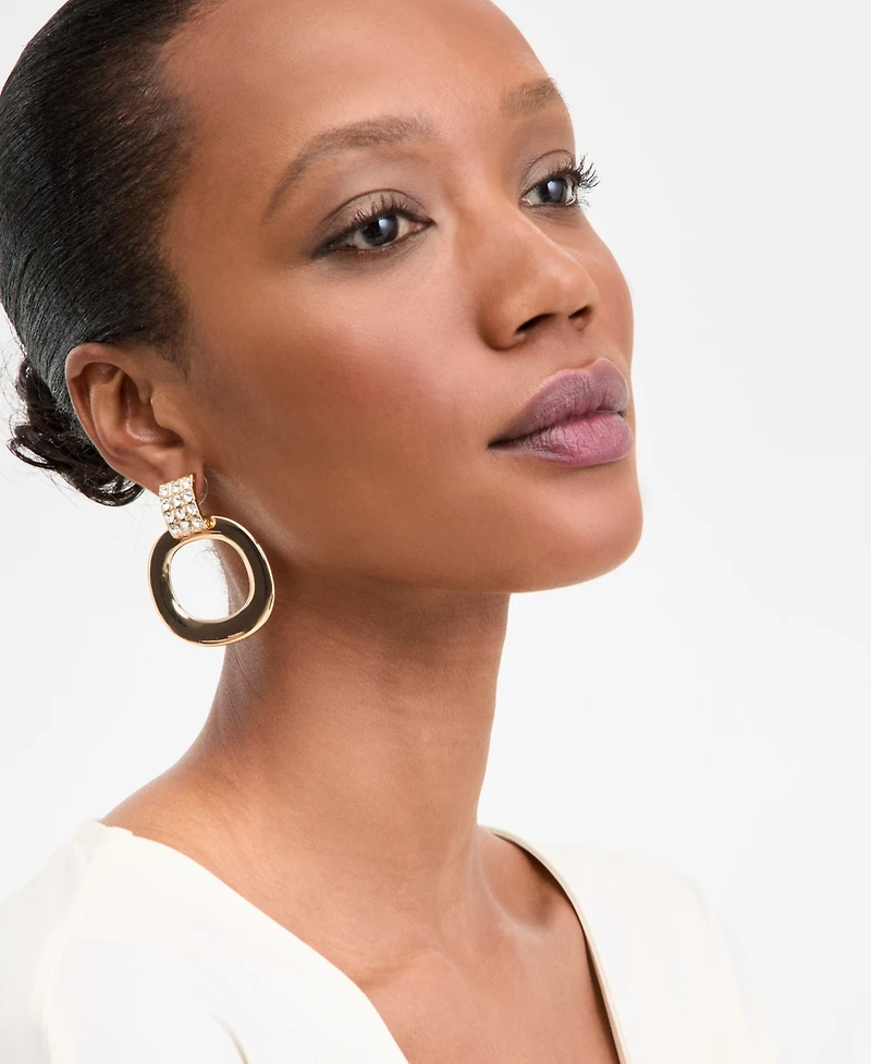 I.n.c. International Concepts Silver-Tone Pave Circle Drop Earrings, Exclusively at Macy's