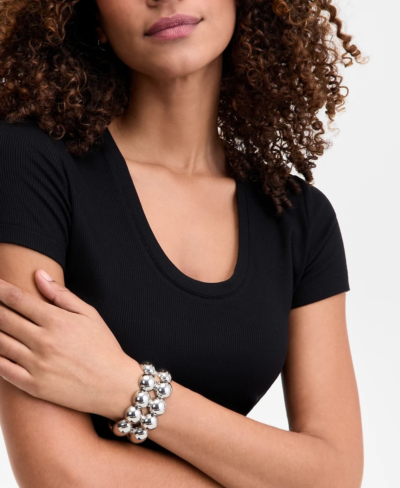 I.n.c. International Concepts Silver-Tone Sculptural Bead Double Row Flex Bracelet, Exclusively at Macy's