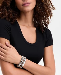 I.n.c. International Concepts Silver-Tone Sculptural Bead Double Row Flex Bracelet, Exclusively at Macy's