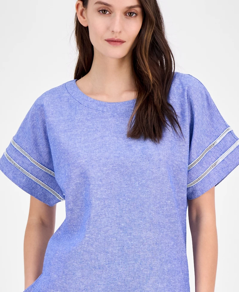 Anne Klein Women's Linen Blend Drop-Shoulder Button-Back Blouse