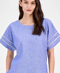 Anne Klein Women's Linen Blend Drop-Shoulder Button-Back Blouse